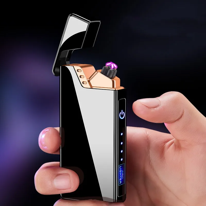 

Simple Touch Sensor Metal Windproof Outdoor Pulse Double Single Arc USB Rechargeable Lighter Power Display Portable Men's Gadget