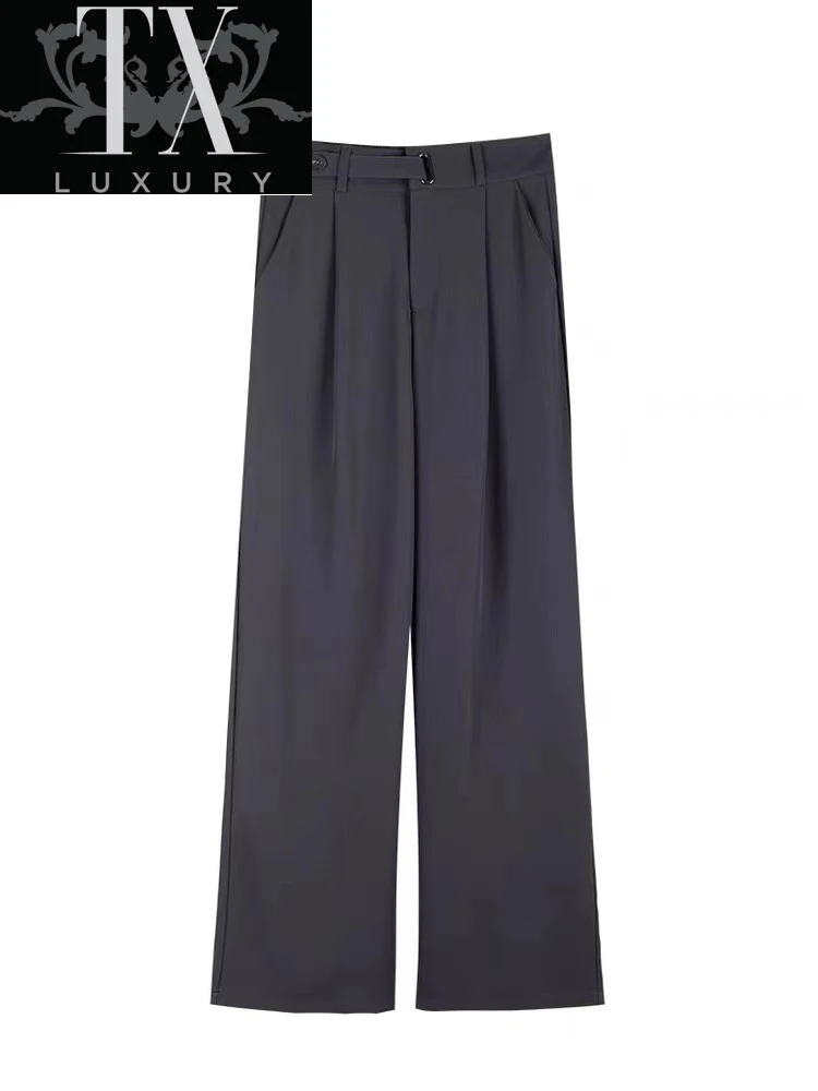 

Casual High Waist Loose Wide Leg For Women Spring Summer Female Fashion Solid Suits Pants Ladies Long Trousers Office Lady