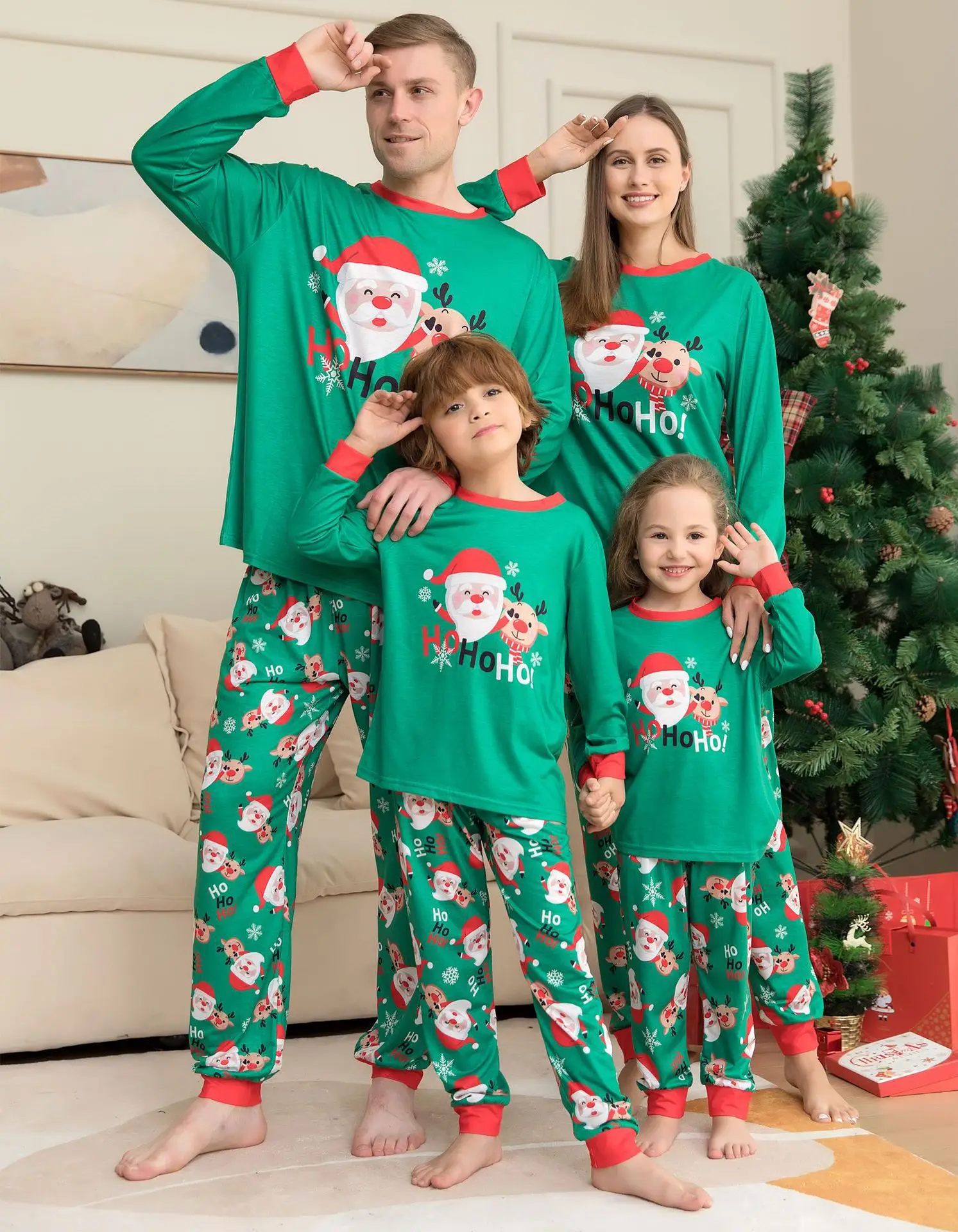 

Family Matching Christmas Pajamas 2022 New Xmas Green Pajamas Santa Claus Print Dad Mommy And Me Christmas Costume Dog Clothes