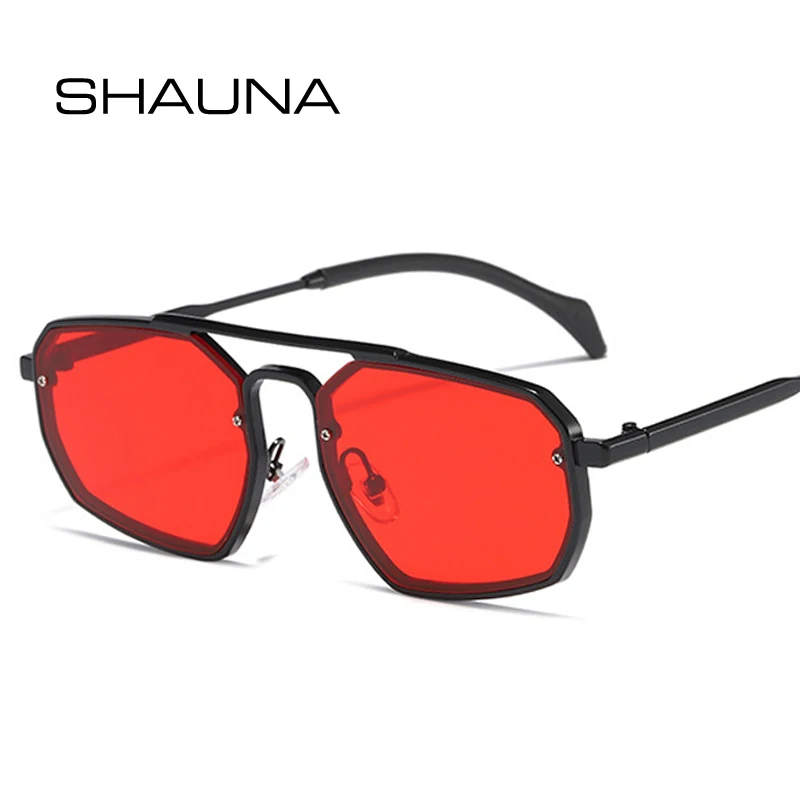 

SHAUNA Retro Polygon Square Metal Sunglasses Women Fashion Rivets Decoration Clear Red Yellow Shades UV400 Men Punk Sun Glasses