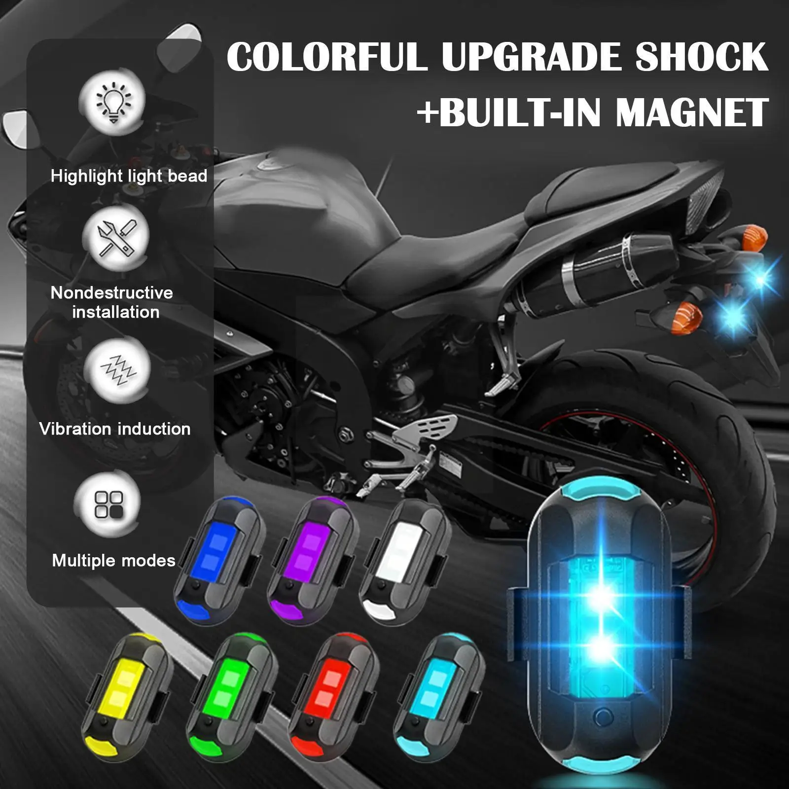 

USB Chargeable 7 Colors Motorcycle Bike RC Drone LED Warning Light Anti-collision Aircraft Strobe Warning Lights Mini W0V8