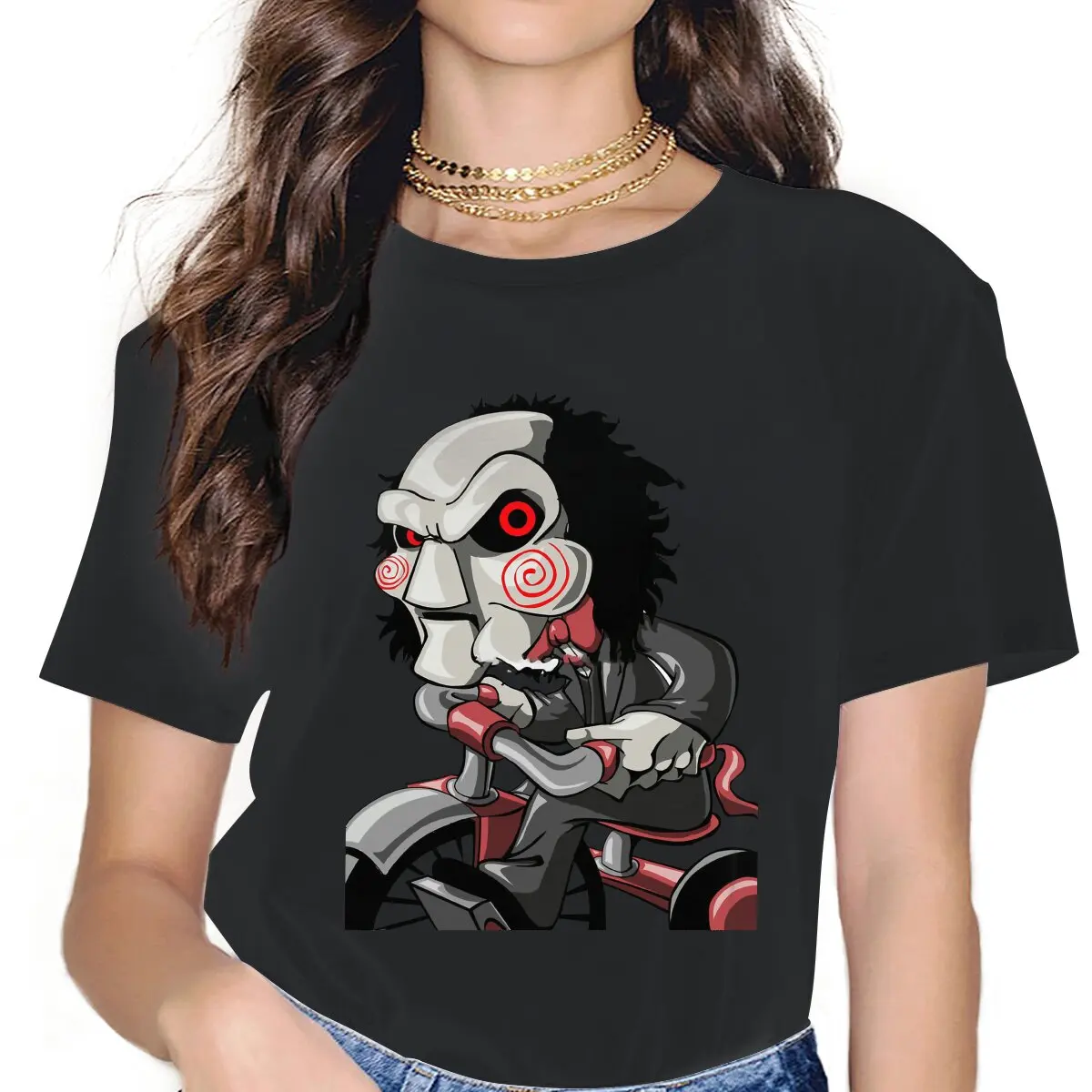 

Women Jig T Shirt Saw Horror Film Cotton Tops Funny Short Sleeve Round Neck Tees New Arrival T-Shirt