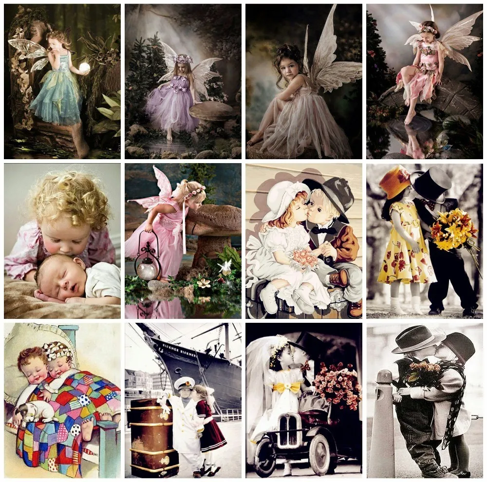 

JIEME 5D Diy Diamond Painting Angel Kids Diamond Art Rhinestone Embroidery Portrait Needlework Diamond Mosaic Wall Art