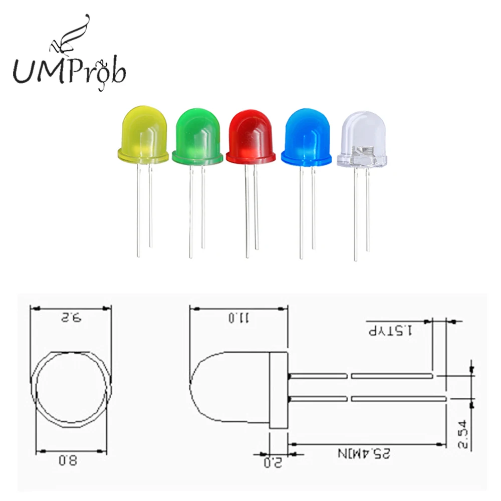 

10PCS/lot 0.5w 8mm White Ultra-Bright LED Light Lamp Emitting Diodes Super Bright8mm Red Green Blue Yellow RGB 2V 3V 20mA Diodes