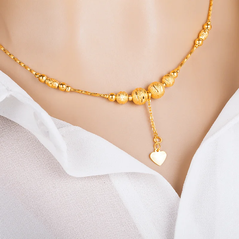 

Classic Copy 100% Real Gold Charm Transfer Beads Necklace Ins Colorless Jewelry Gift Women for Women
