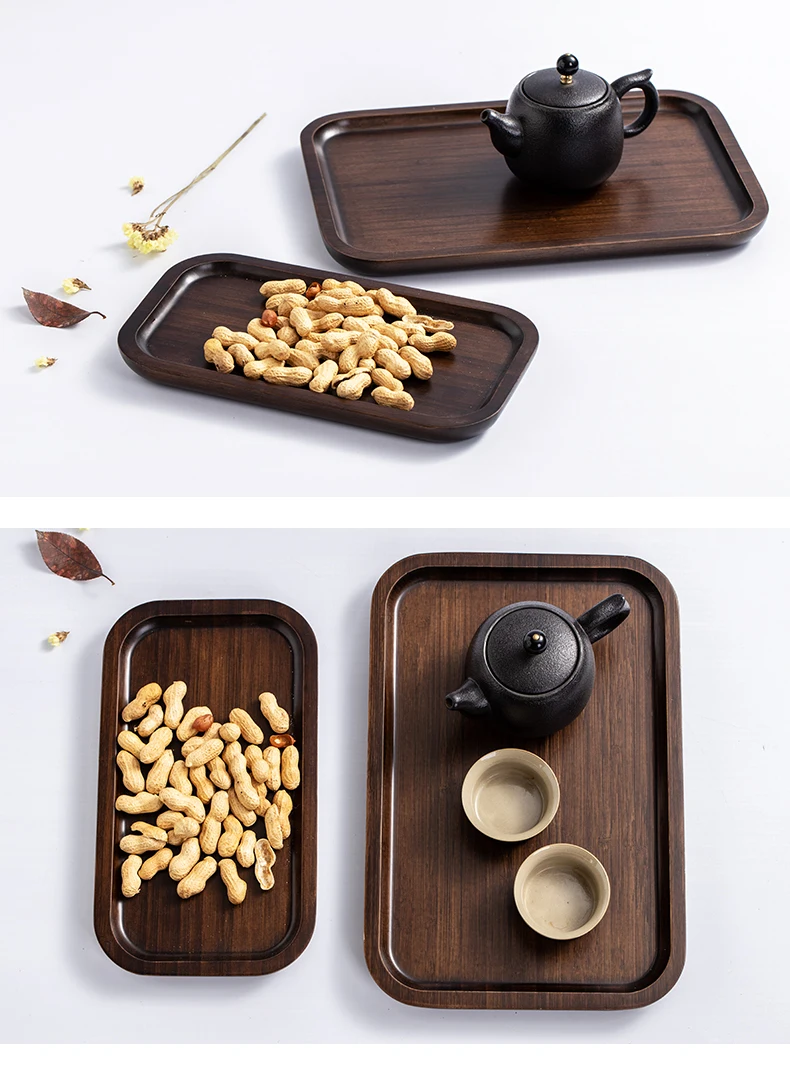 Japanese-style bamboo wooden tray for household teacups tableware advanced sense plates rectangular round tea set |