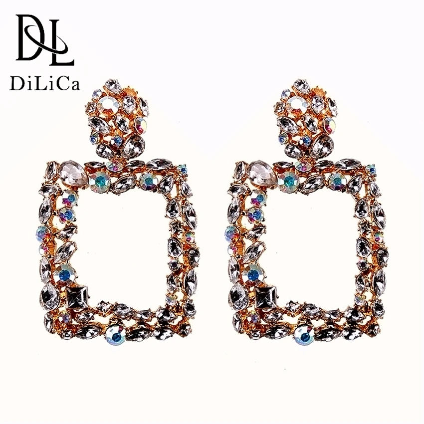 

DiLiCa женские большие эффектные серьги Стразы висячие серьги ювелирные изделия Кристаллы геометрические серьги-капли
