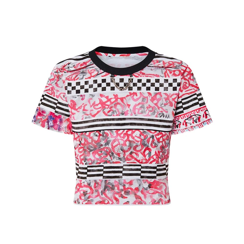

MS Women's Round Neck Contrasting Printed T-shirt #wfms6372