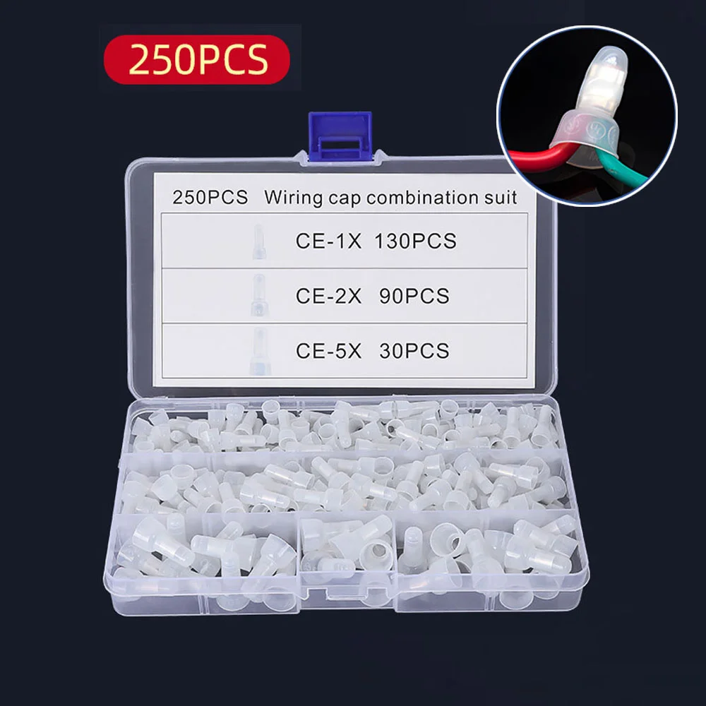 

250PCS CE1 CE2 CE5 Closed End Crimp Caps Flame Retardant Electrical Wire Cable Terminal Connector for AWG 12-10 16-14 22-16 Wire