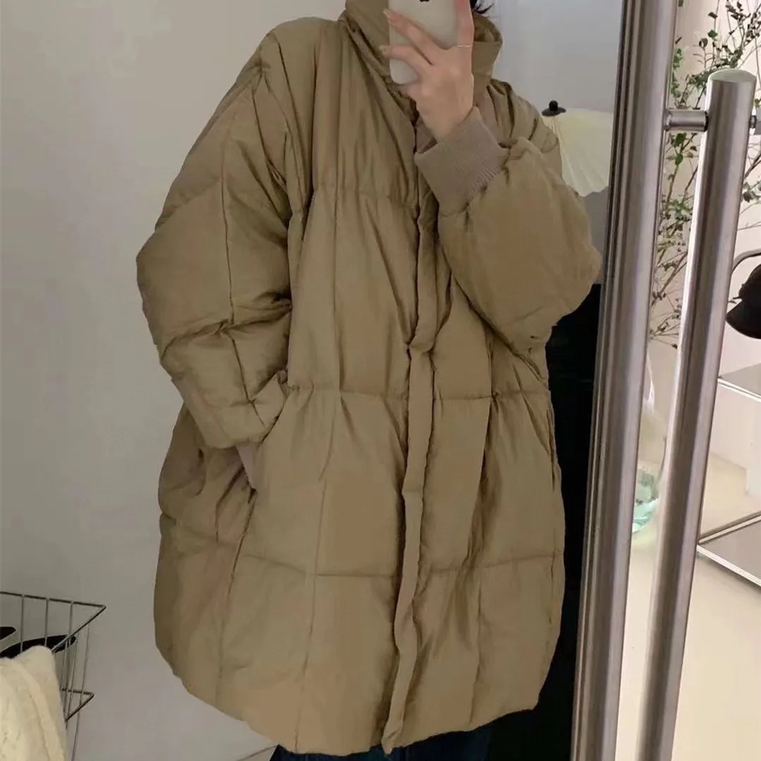 Down Jacket Women White Duck Winter Parkas Mid-length Stand Collar Warm Jackets Coat Khaki Clothes Grey Soft Woman New Outerwear