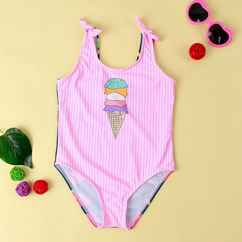 

Girl's One-Piece Swimming Suit Ice Cream Printing Children's Baby Girls' Swimsuit Comfortable High Elastic Three Colors bikini
