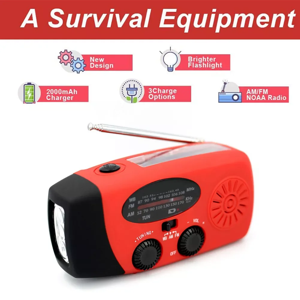 

Protable Hand radio Solar Crank Dynamo Powered AM/FM/NOAA Weather Radio Use Emergency LED Flashlight and Power Bank