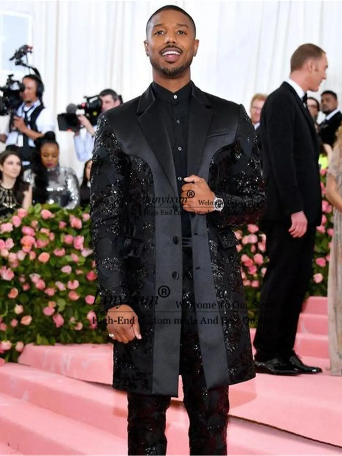 

Luxury Tuxedos Black Shinny Appliques Formal Mens Suits For Wedding Groom Custom Made 2 Piece Set Blazers&Pants Groomsman Te