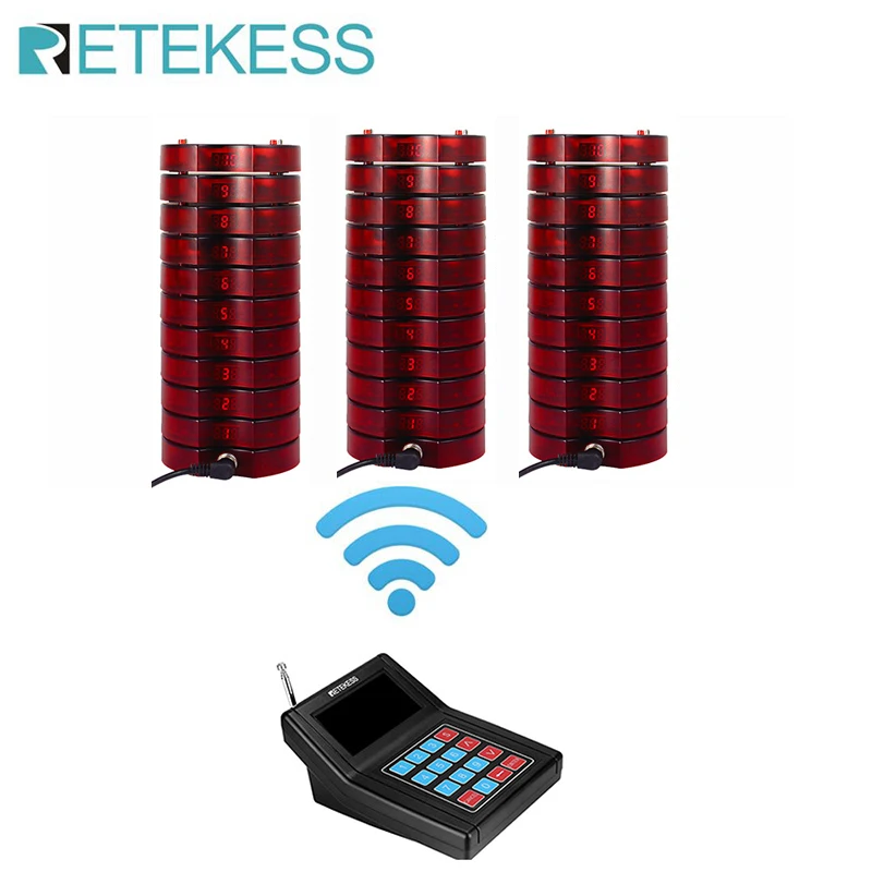 Retekess TD165 Restaurant Wireless Calling System With 30 Coaster Pager Receivers For Coffee Food Court Clinic Beauty Salon