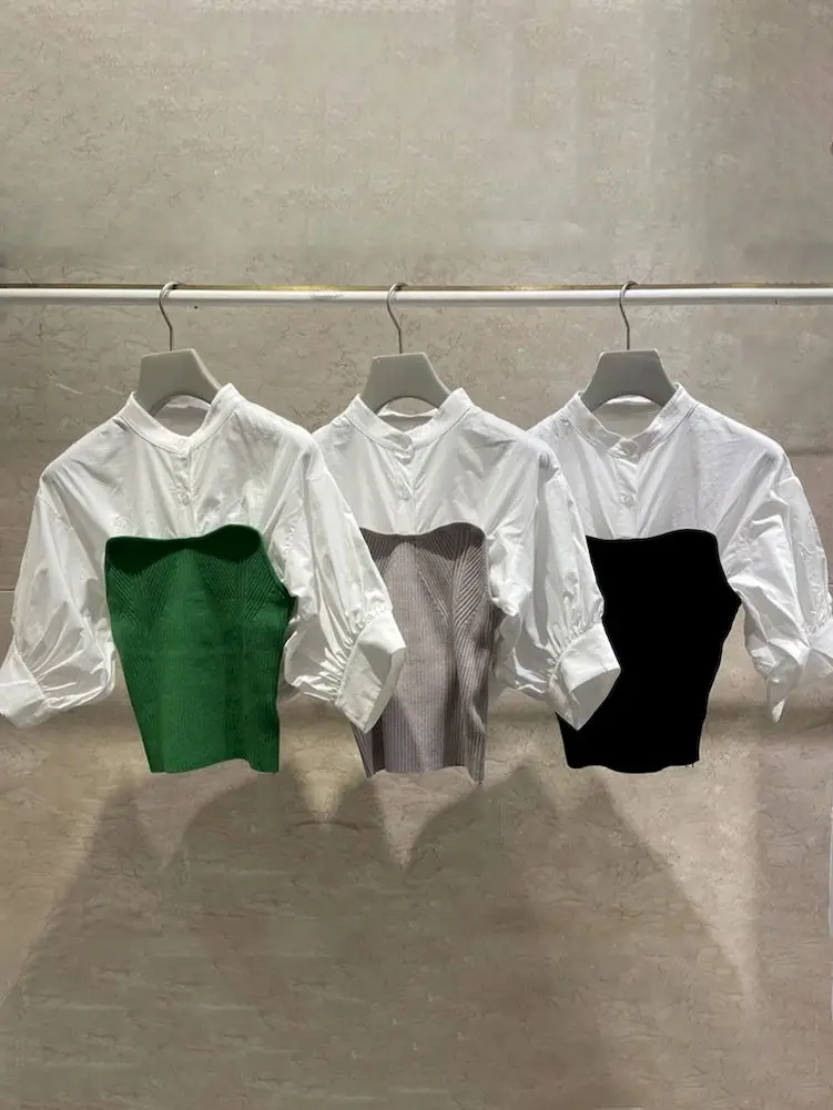 

Женские рубашки iYunDo, Лоскутная Блузка в рубчик с пышными рукавами, однотонная блузка, женские рубашки, корейская мода, Летние Новые однотонн...