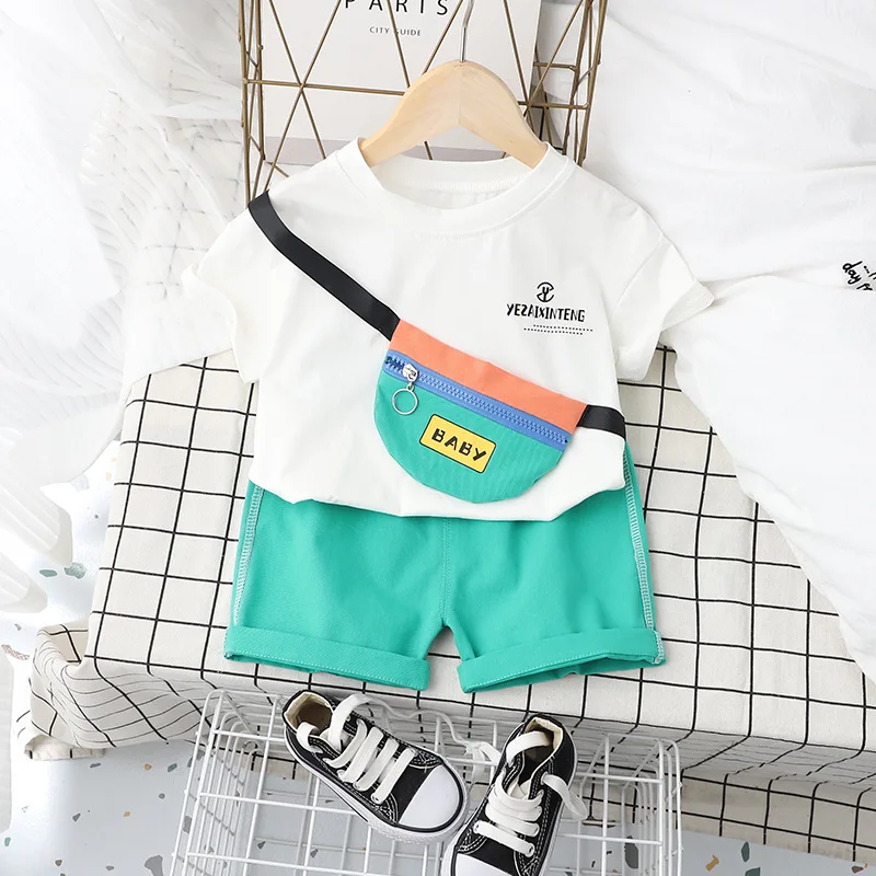 High quality baby clothing children's clothing suit sportswear pocket top+short suit 2piece set for boys and girls 1-4 years old