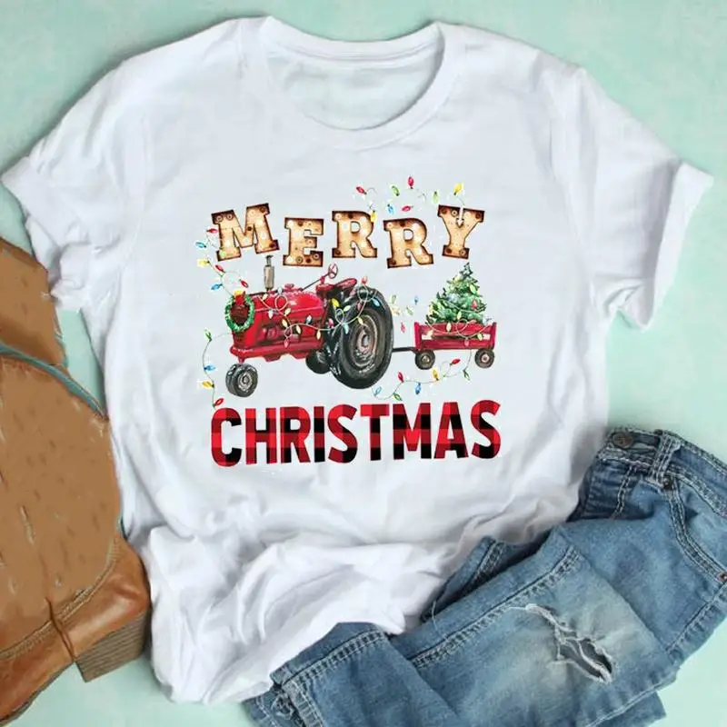 

Трендовая Новогодняя Милая женская футболка с рисунком грузовика на Рождество, модная футболка с рисунком, красивый праздничный Топ, футбо...