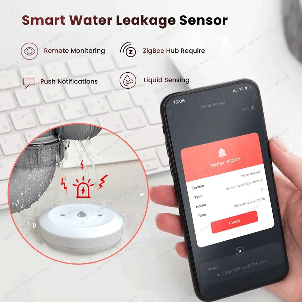 Датчик утечки воды Zigbee датчик для умного дома alexa google home