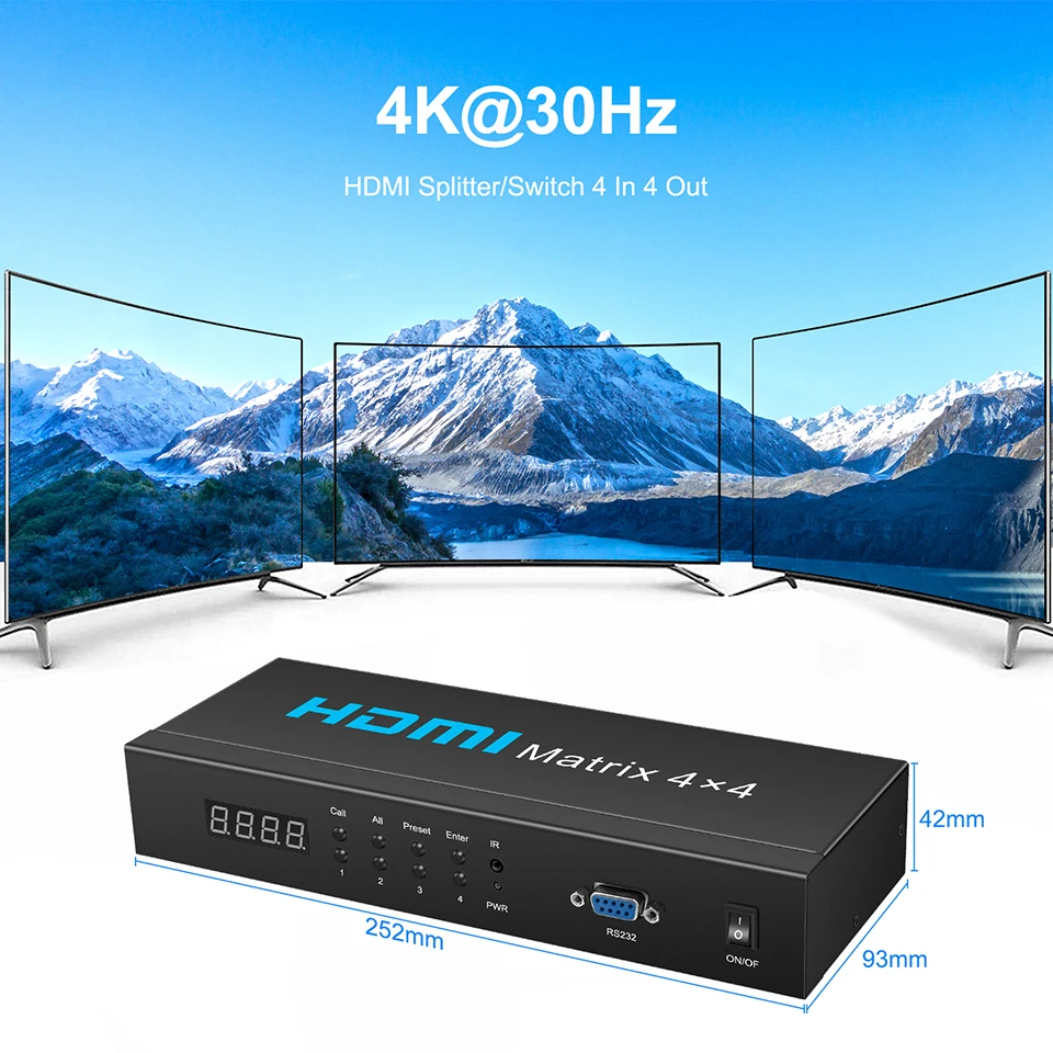 HDMI матрица 4x4 сплиттер переключатель 4K30Hz матричный 4 в выхода с ИК-пультом