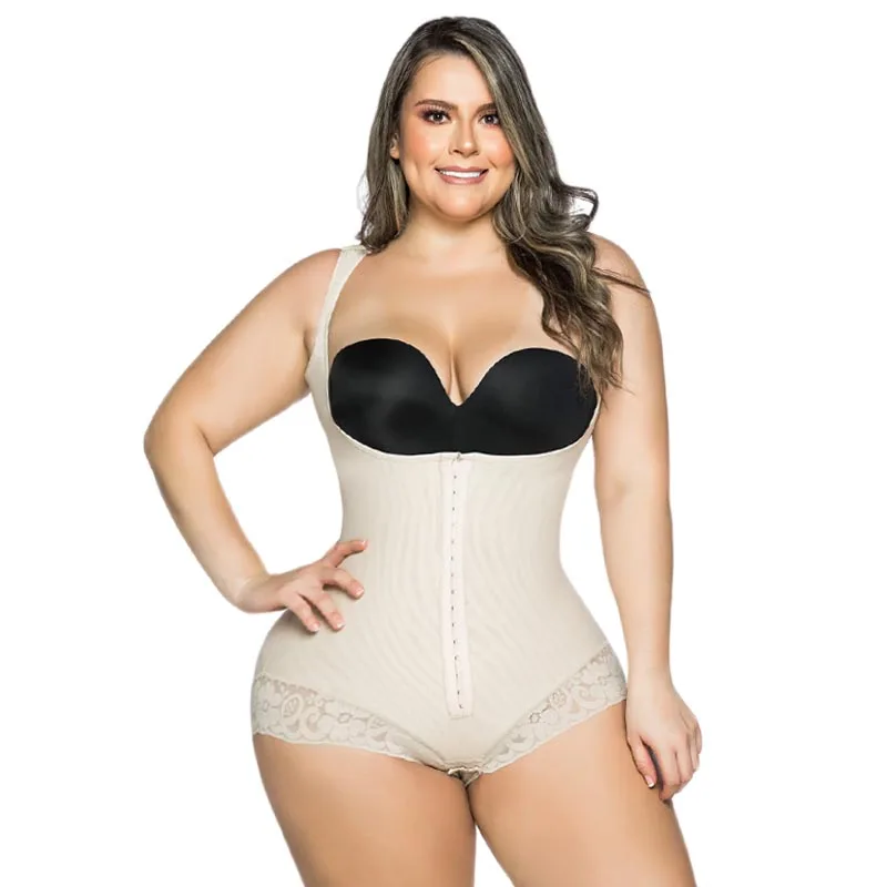 Women's Lace Bodysuit With Armhole Sleeves Adjustable Breast Support Tummy Control Bodyshaper
