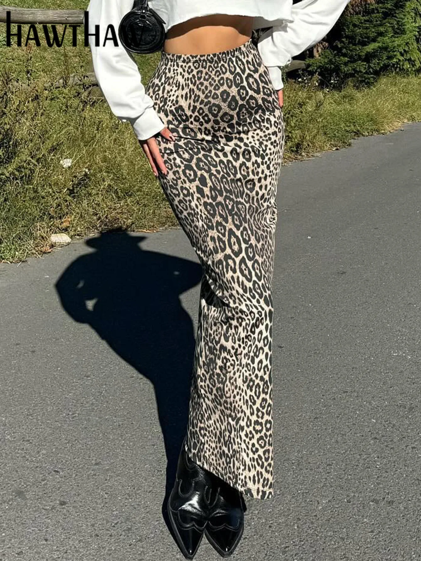 Hawthaw женские 2024 лето-осень длинные юбки с леопардовым принтом и высокой талией