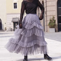 tiyihailey free shipping 2022 new fashion mesh women skirt summer spring long maxi high quality waist ball gown skirts big hem