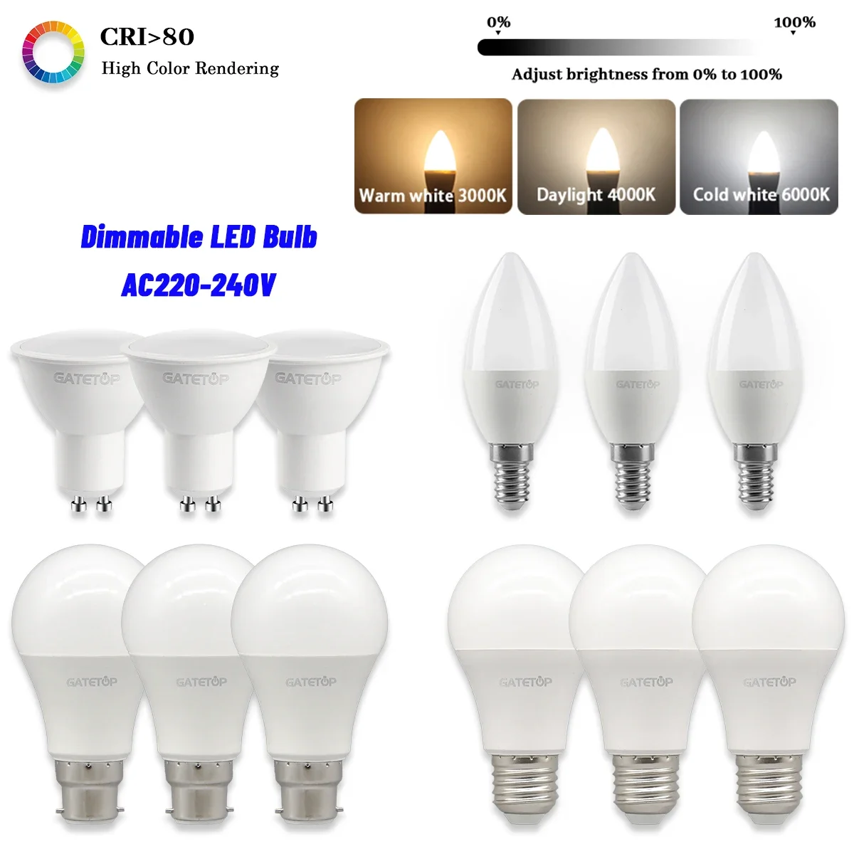 10pcs Dimmable LED Spotlight GU10 E27 B22 E14 Light Bulb Warm/Cool White Lamp for Home Corridor Decor