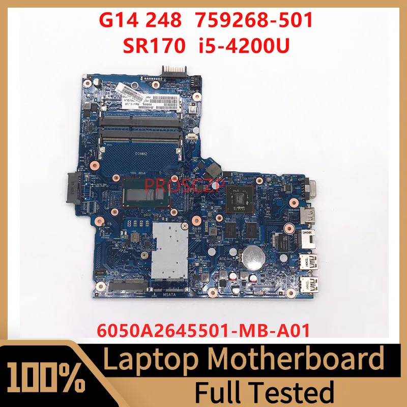 

759268-001 759268-501 759268-601 For HP G14 248 Laptop Motherboard 6050A2645501-MB-A01 With SR170 I5-4200U CPU 100% Fully Tested