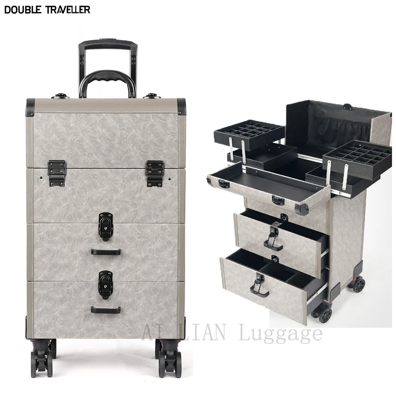 Women large capacity Trolley Cosmetic case Rolling Luggage bag,Nails Makeup Toolbox,Multi-layer Beauty Tattoo Trolley Suitcase