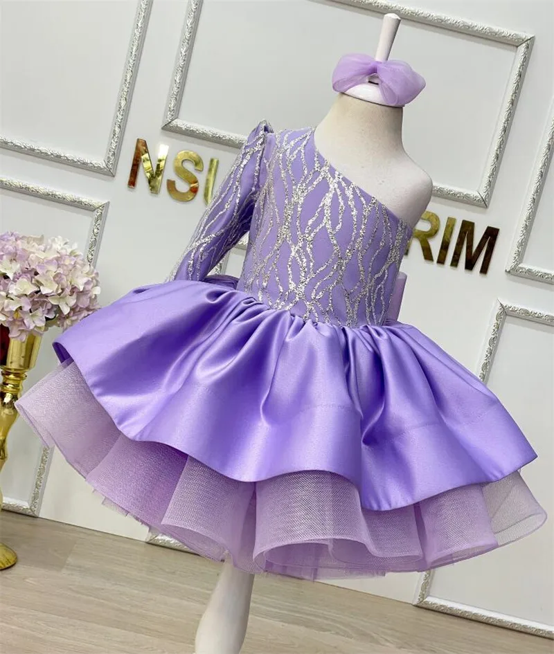

Сиреневое Цветочное платье для девочек, атласное платье принцессы с блестками для свадебной вечеринки, модное рождественское платье для девочек