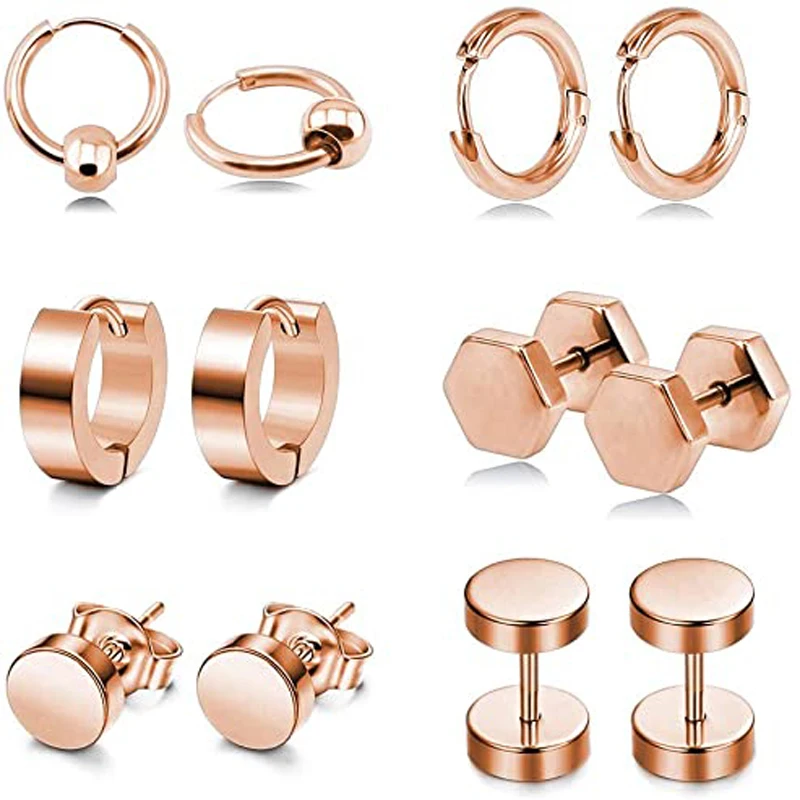 

6 пар, серьги-гвоздики из нержавеющей стали