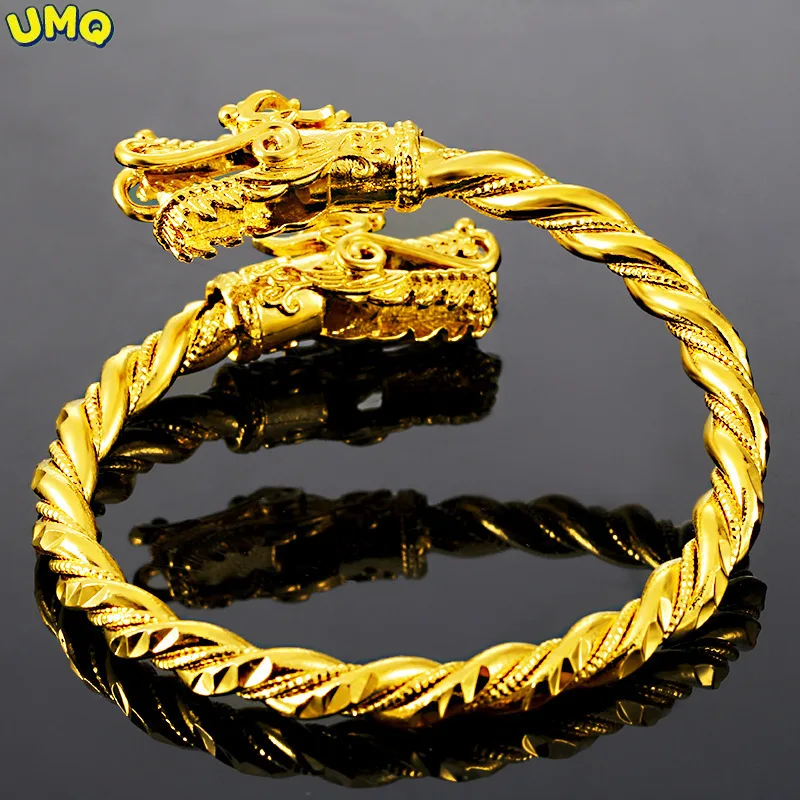 

Mens Dragon Head Bangle Yellow Gold Filled Hip Hop Bracelet Bangle Adjustable