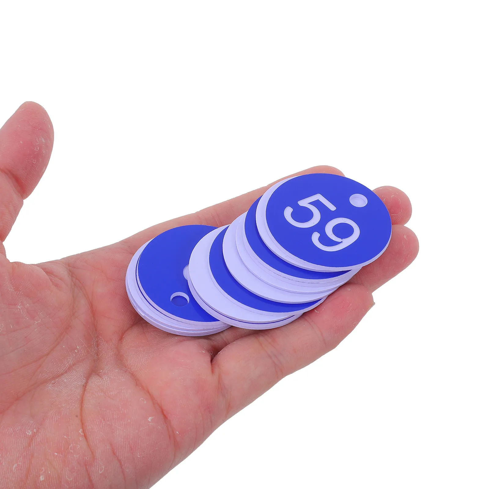 Фото 100 шт. пластиковых номерных бирок с крупными цифрами, круглые идентификационные бирки с отверстиями для гаража, общежития, синие номерные диски №1