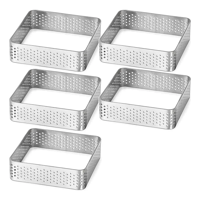 

Perforated Tart Ring Stainless Steel Tartlet Molds Square Shape Mould Cake Circle French Pastry Baking Tool, 5 Pack
