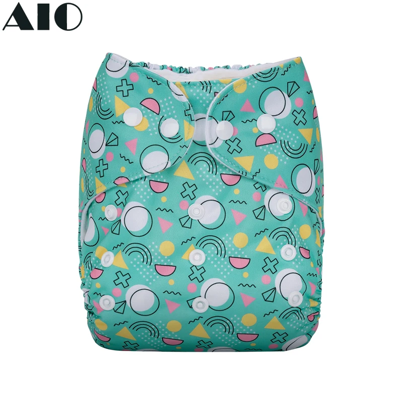 

[AIO] Geometric Patterns Print Infant Eco Pocket Nappy Ecological Baby Cloth Diaper Tiny Pant Reusable Fit 3-15KG No Insert