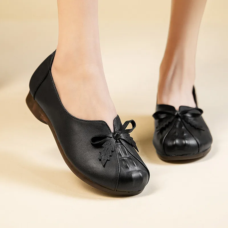 2023 good leather shoes for woman designer bowknot moccasins women flats lazy genuine leather shoes vintage mom comfort loafer