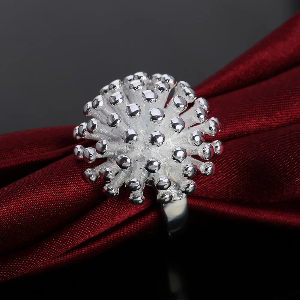 925 Sterling Silver Fireworks Coral Ring Woman Fashion Wedding Engagement Silver Jewelry Gift images - 6