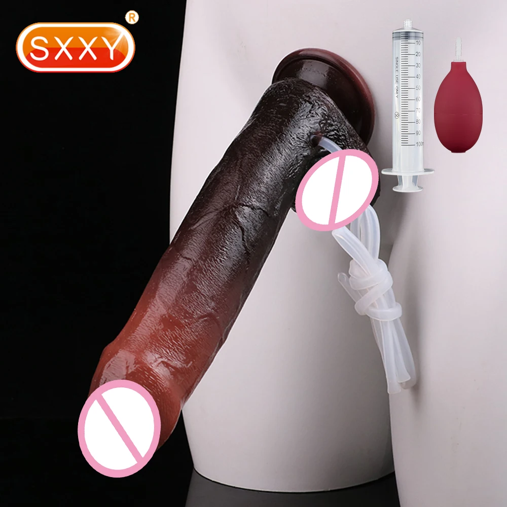 SXXY силиконовый фаллоимитатор с ощущением эякуляции и присоской для брызг