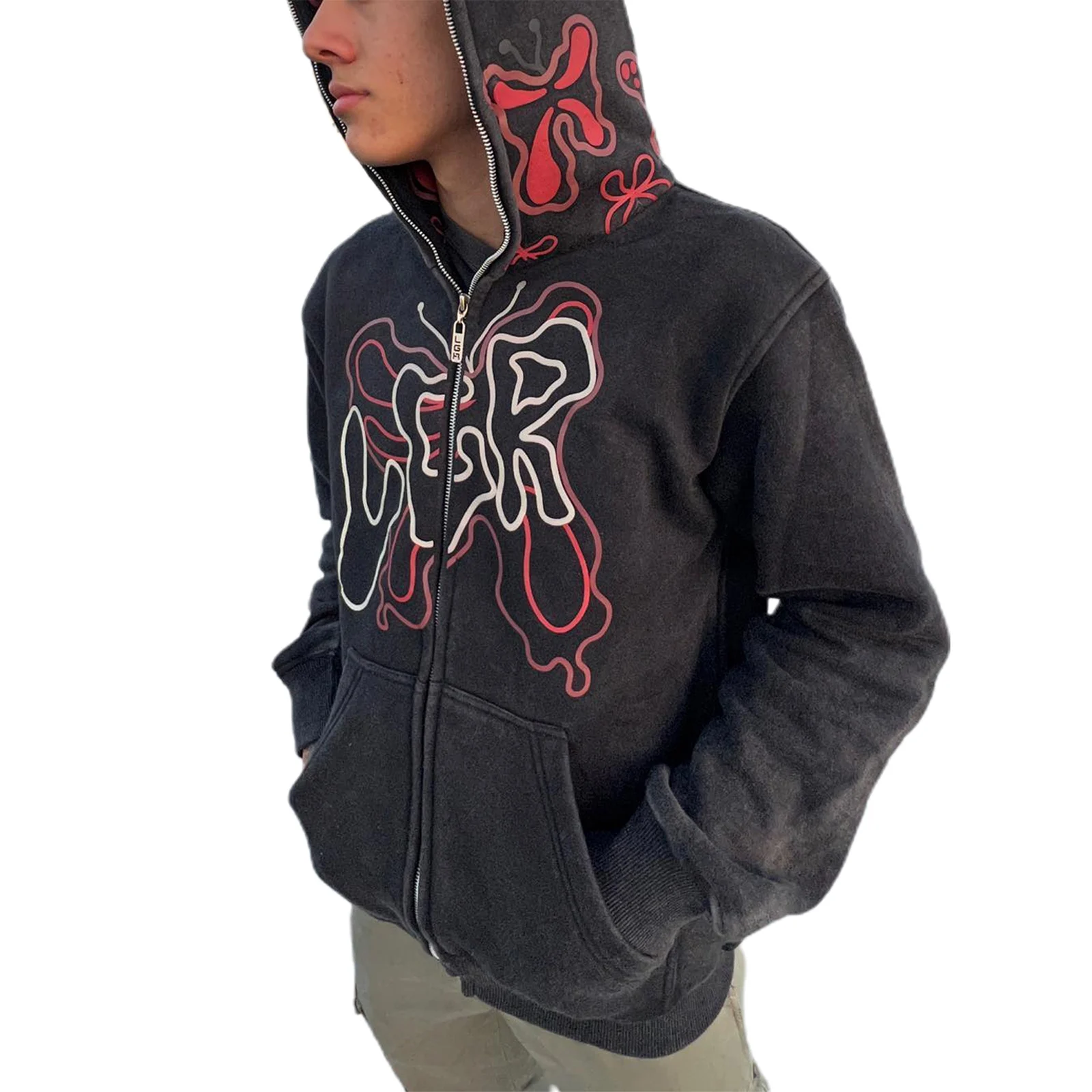 

Толстовки в стиле Харадзюку для мужчин и женщин, Модные свитшоты унисекс на молнии с принтом, повседневные пуловеры, куртка, уличная одежда, осень-зима