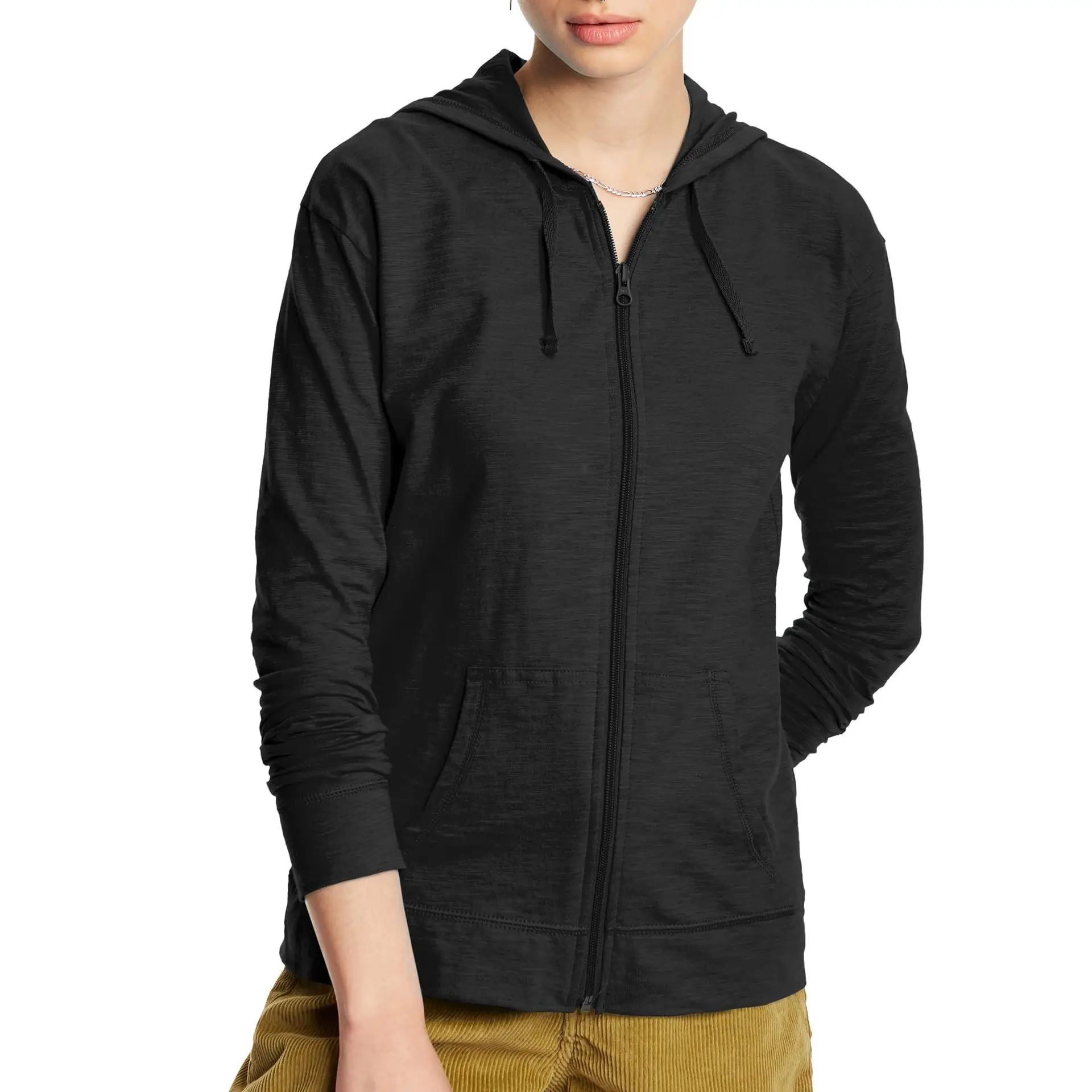 

Women's Full Zip Slub Cotton Jersey Hoodie Full Zip Hoodie Solid Color Trend Hoodie Woman