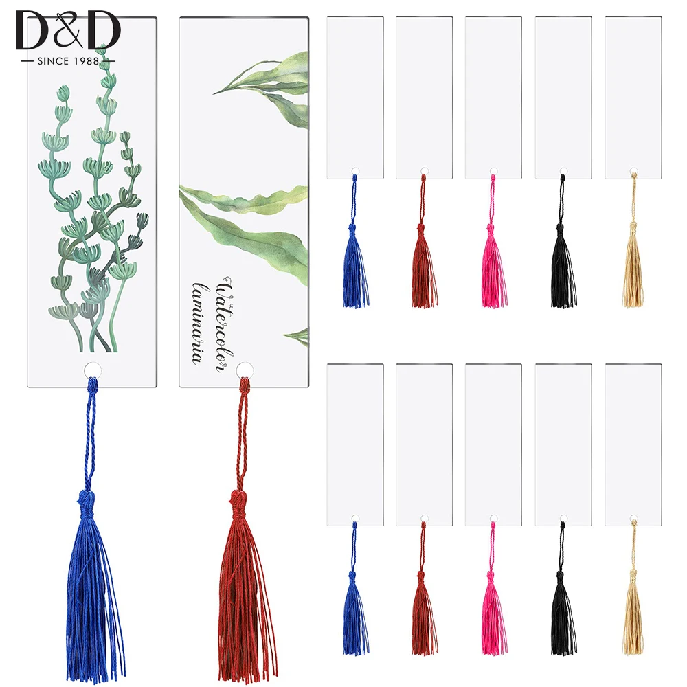 

20Pcs Blank Acrylic Bookmark Set Craft Clear Acrylic Blank Bookmark with 20 Pieces Mini Bookmark Tassel for DIY Projects