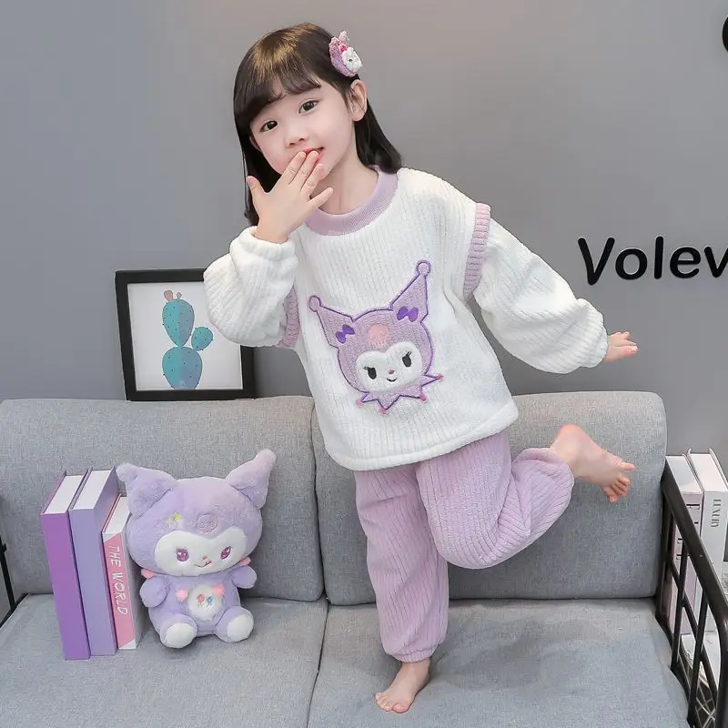 Kuromi Sanrio пижамы для новой девочек осень-зима Kawaii мультфильм коралловый флис