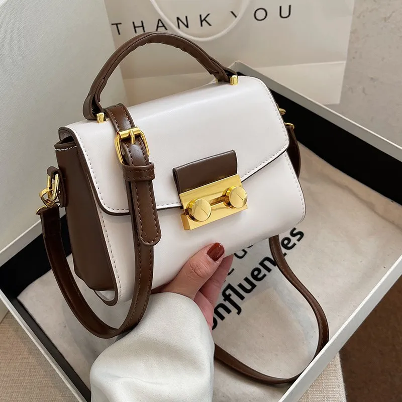 

Сумка кросс-боди Женская с пряжкой, роскошный трендовый брендовый саквояж на плечо, вместительная сумочка из экокожи контрастных цветов