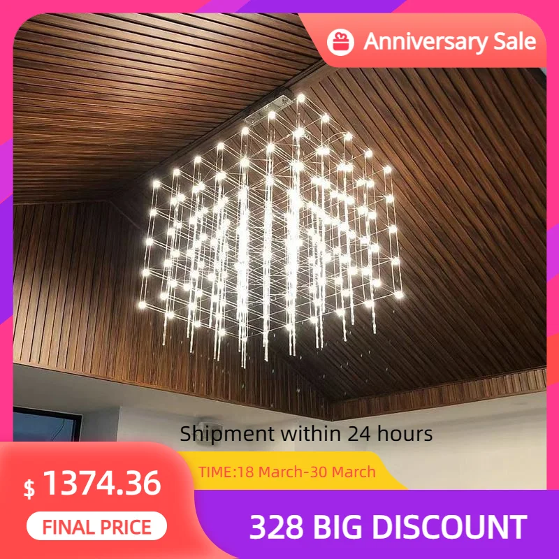 

Model House Sales Department Sand Table Starry Cube Chandelier Hotel Lobby Decoration Project Customized Square Lamp