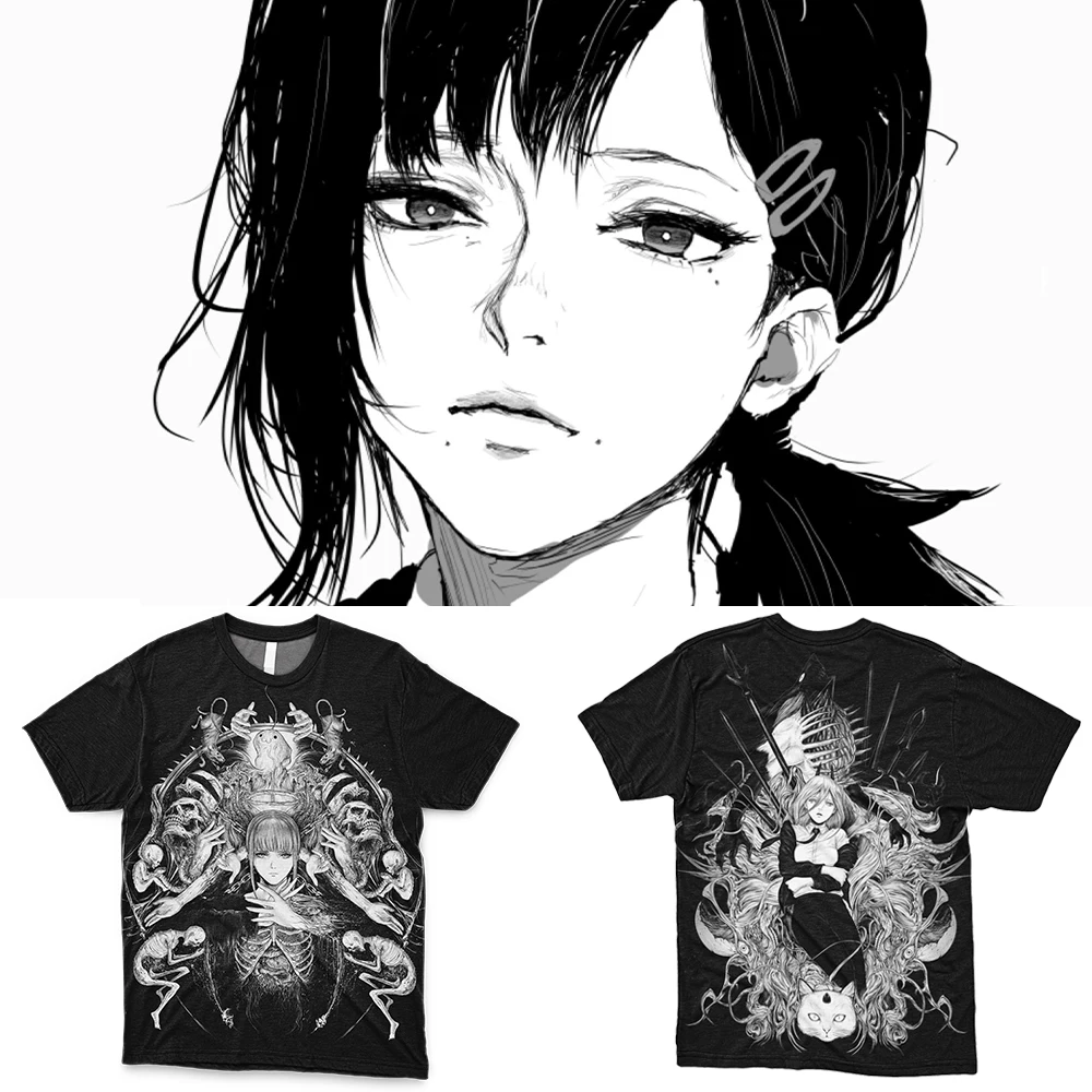 Японское аниме Человек с бензопилой графические футболки в стиле Харадзюку