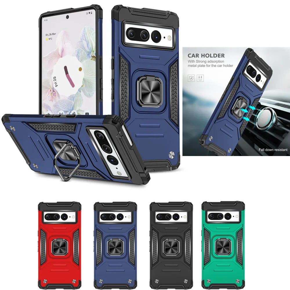 

For Google Pixel7 Pro Case Armor Shockproof Car Magnetic Metal Finger Stand Holder Ring Cover for Pixel7 7Pro Pixel7Pro Funda