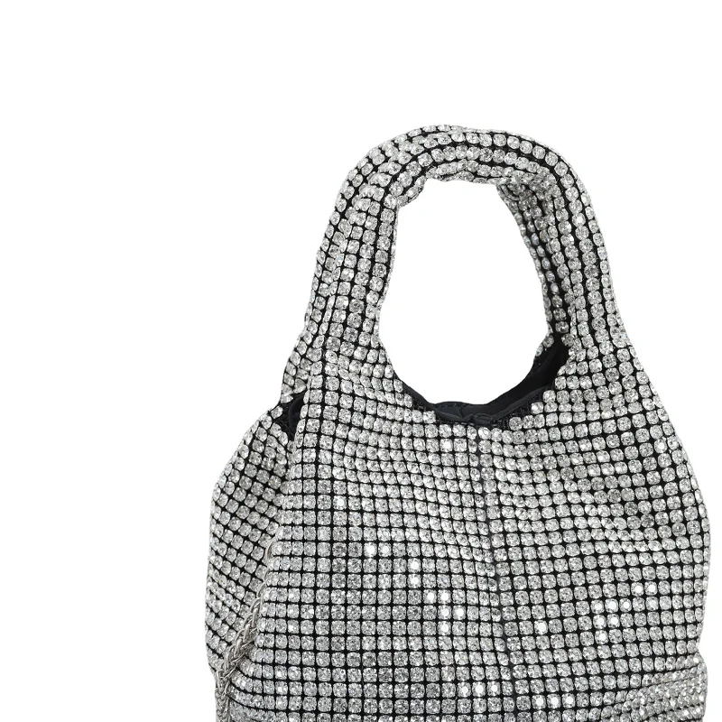 

Fashion Women Mini Handbag Pu Leather Shoulder With Rhinestone Solid Luxury Chain Corssbody Bag 2022 Trend Shining Diamonds