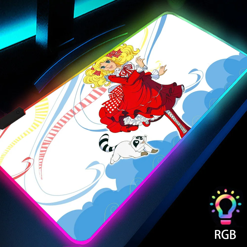 

Candy Candy Anime Gamer Girl Aesthetic Mouse Pad Computer Office Accessory Rgb Game Mats Led Xxl 900*400 Anime with Led Backlit