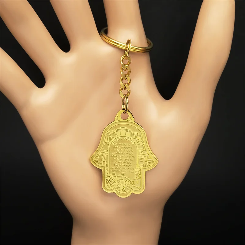 Брелки Hamsa с надписью Hand of Fatima для мужчин украшения из нержавеющей стали золотого
