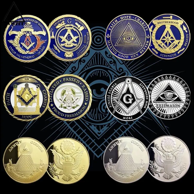 

Euro Masonic Association Under A Brotherhood Of Man The Fatherhood Of God Gold Plated Token Challenge Commemorative Coin 6 Coins